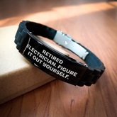 Electrician Funny Quote Gifts, Graduation Unique Gifts from Men to Electricians, Glide lock Clasp Black Stainless Steel Silicone Adjustable Braclet - Image 2